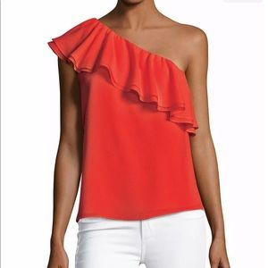 Rebecca Taylor One Shoulder Ruffle Blouse